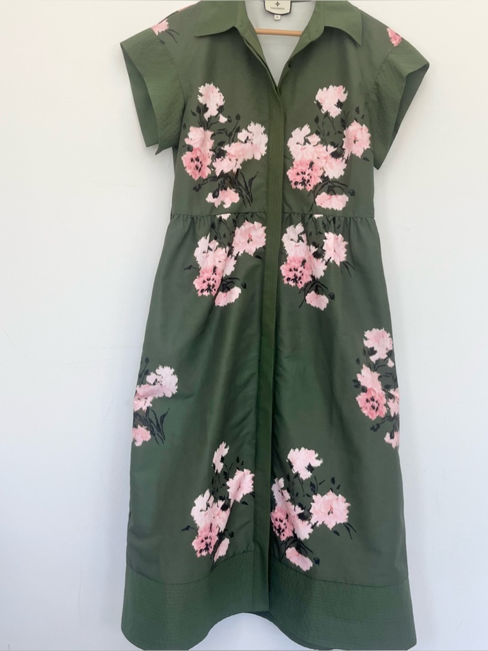 Tuckernuck Olive and Pressed Chloe Green Pink Floral Midi Dress Wide Sleeves Med - Picture 7 of 15
